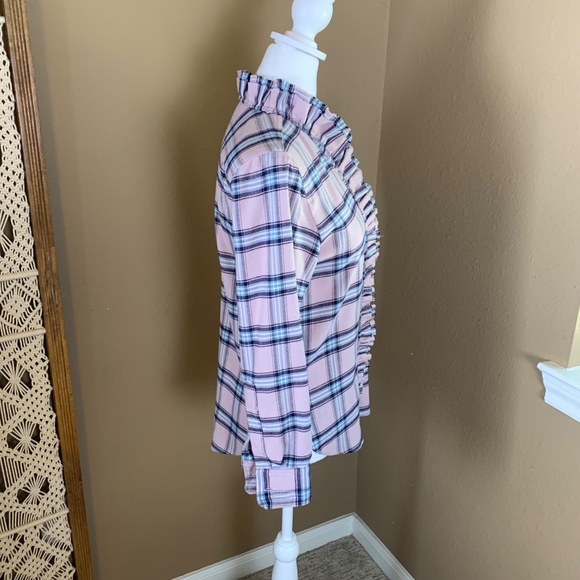 Isabel Marant Étoile Wendy Plaid Ruffle Flannel Shirt Sz 4 Pink Blue Check - Picture 4 of 9